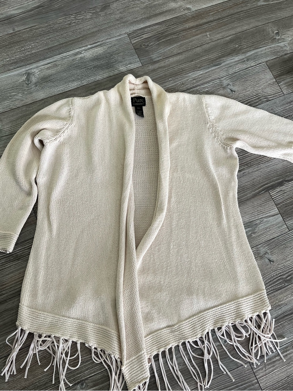 Pure Handknit cardigan, 100% cotton, fringe